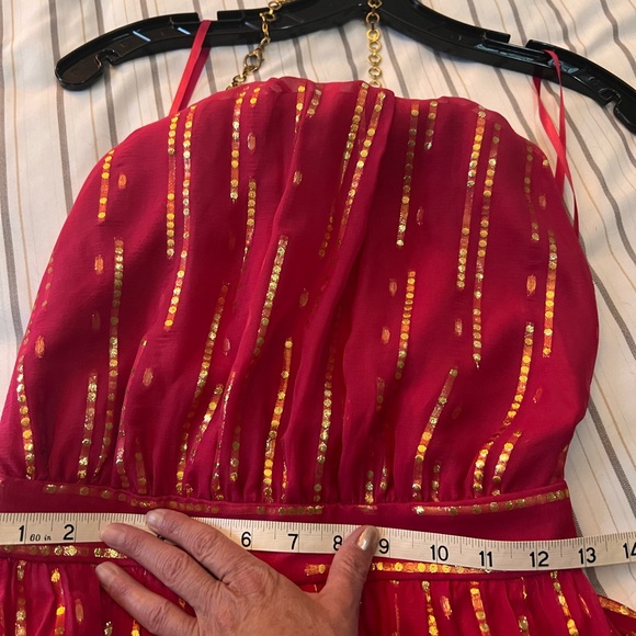 NWT Milly size 4 backless pink and gold, silk halter mini dress - Picture 11 of 11